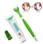 Kit Brosse à Dents Triple Tête & Doigtiers Silicone — Hygiène Dentaire Chien Chat 4