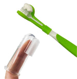 Kit Brosse à Dents Triple Tête & Doigtiers Silicone — Hygiène Dentaire Chien Chat 3