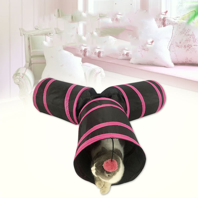 Tunnel Chat Forme Y Pliable — Jouet Exploration Nid Interactif Tissu