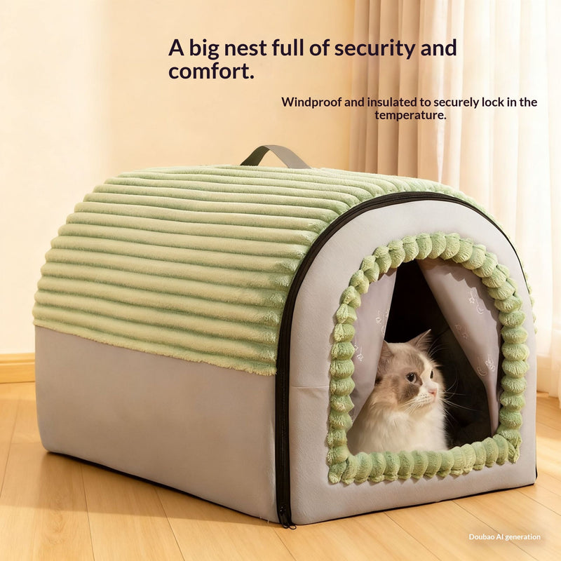 Maison Chat Fermée Isolée Hiver — Niche Chaude Confort Protection Froid