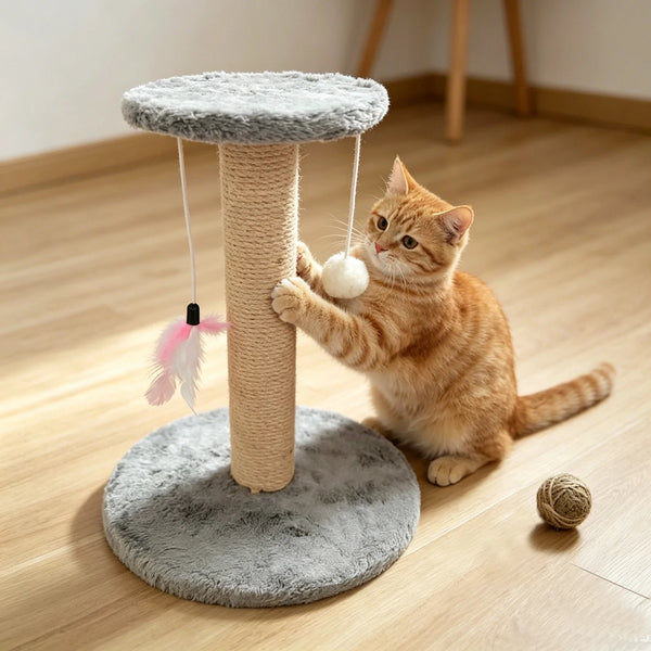 Vertical Cat Scratching Post Cat Climbing Structure Small Cat Tree Tower for Kittens with Hanging Balls and Toys Pet Furniture