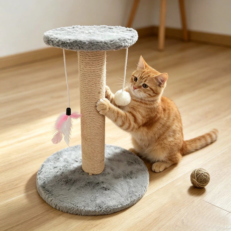 Vertical Cat Scratching Post Cat Climbing Structure Small Cat Tree Tower for Kittens with Hanging Balls and Toys Pet Furniture