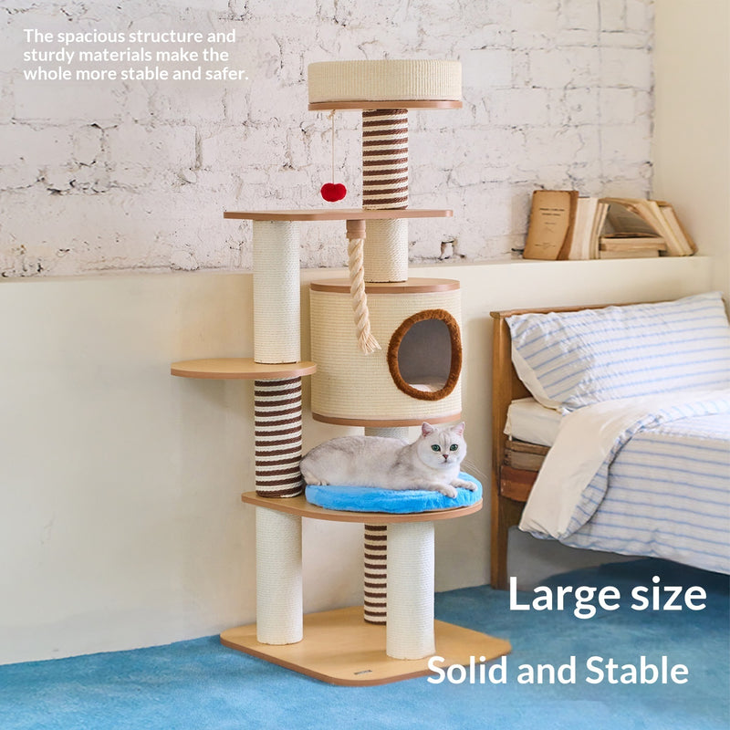 Arbre à Chat Luxe en Bois Massif — Griffoir Lit Perchoir Design Premium